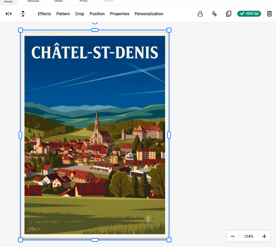 Gelato shows 4305 DPI for the same image after Poster Upscale AI